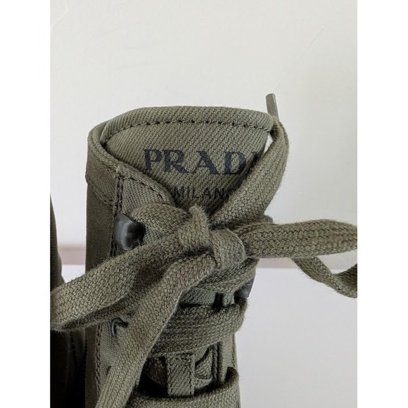 NIB Prada Khaki Canvas Lace Up Combat Boots‎ Women Size 39.5 - Picture 9 of 14